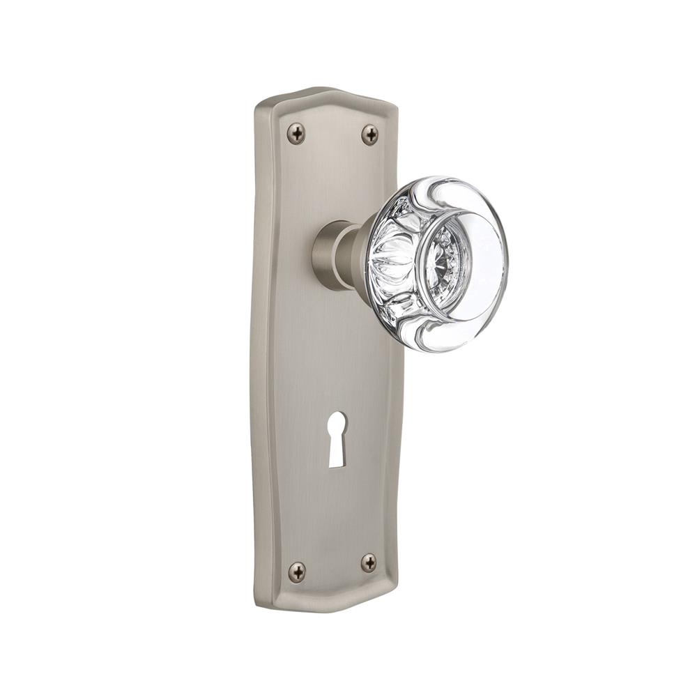 Nostalgic Warehouse PRARCC Mortise Prairie Plate with Round Clear Crystal Knob with Keyhole in Satin Nickel